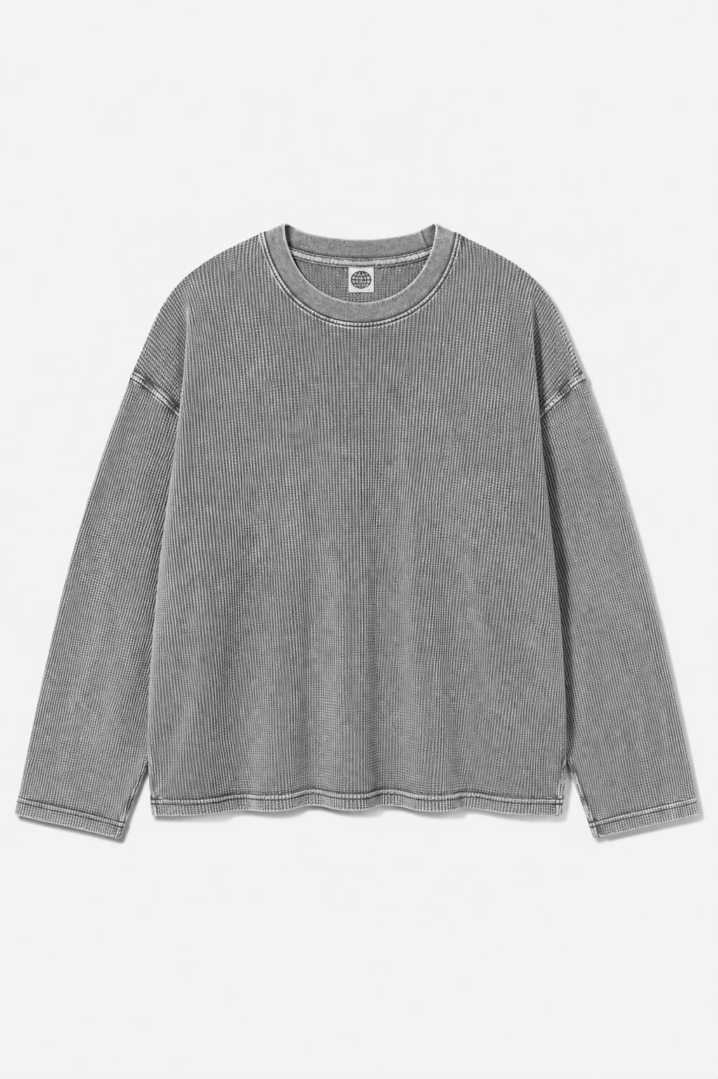 Grey Acid Wash Waffle Full Sleeves T-Shirt