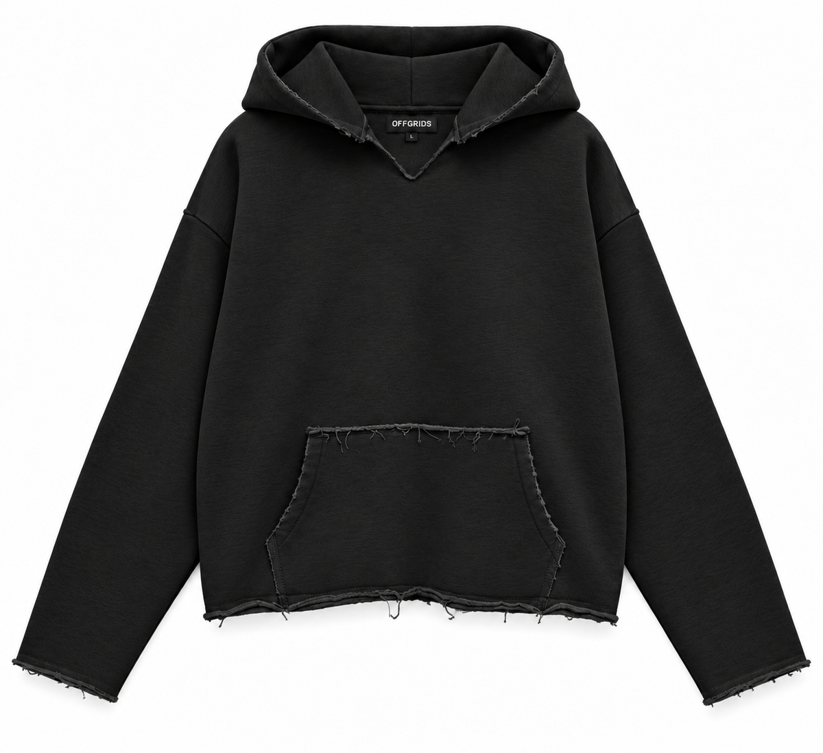 OFFGRIDS Black Distressed Boxy Fit Hoodie