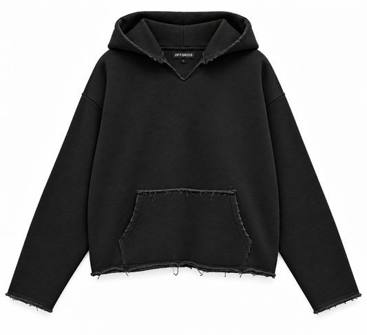 OFFGRIDS Black Distressed Boxy Fit Hoodie