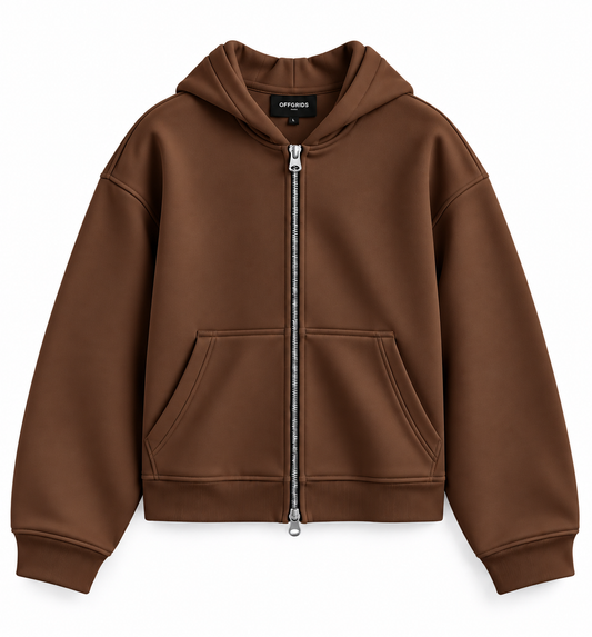 Essential Brown Double-Zipper Hoodie