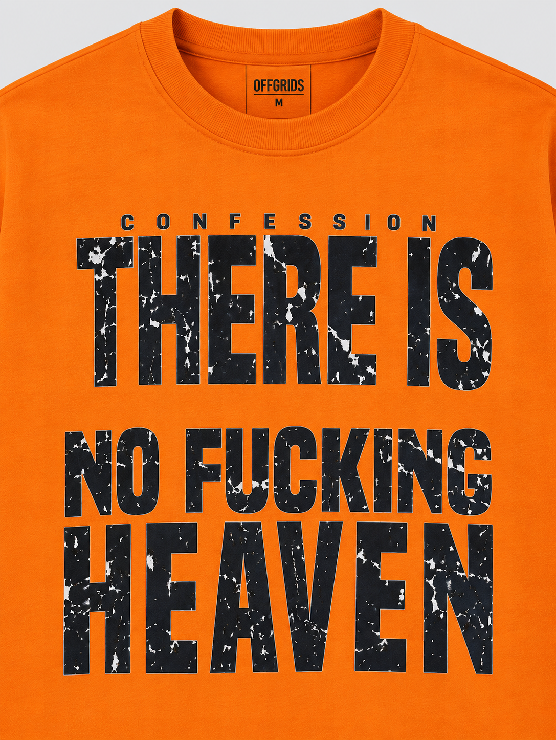 Confession There Is No Fucking Heaven — Orange Graphic Boxy T-Shirt