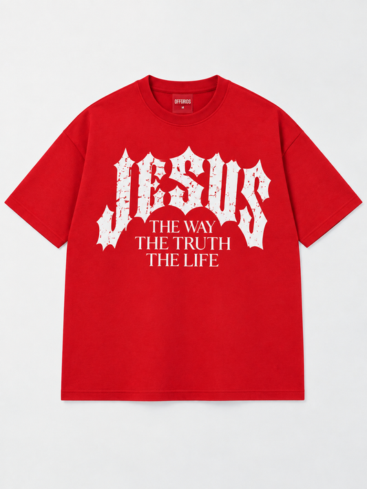 🔥 OFFGRIDS — “JESUS" Boxy Graphic T-Shirt (Red)