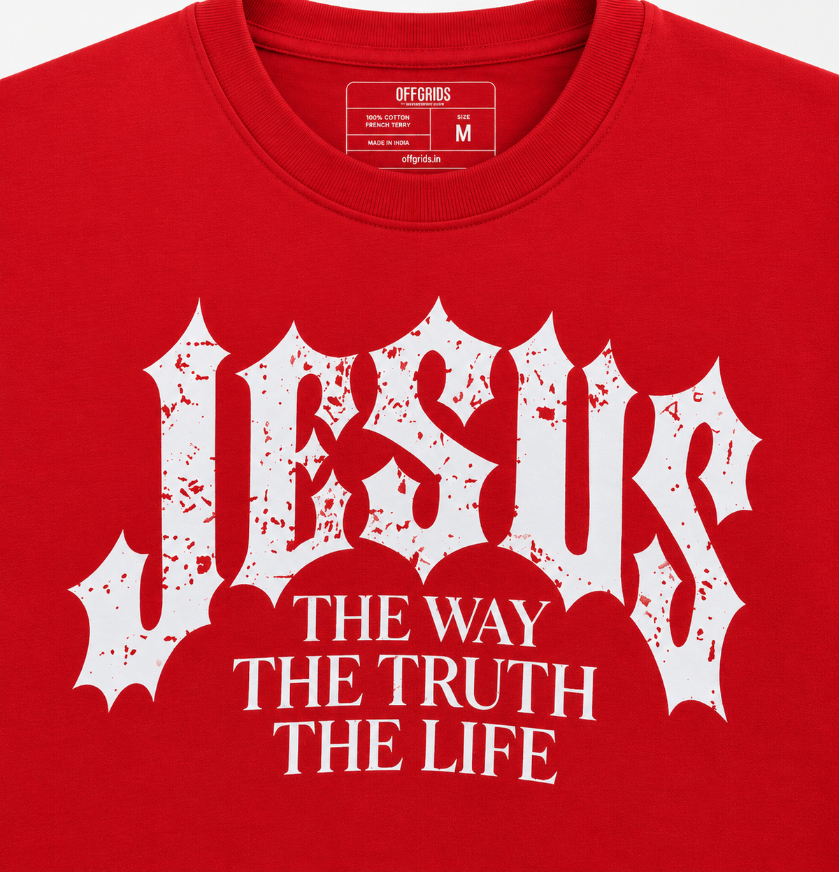 🔥 OFFGRIDS — “JESUS" Boxy Graphic T-Shirt (Red)