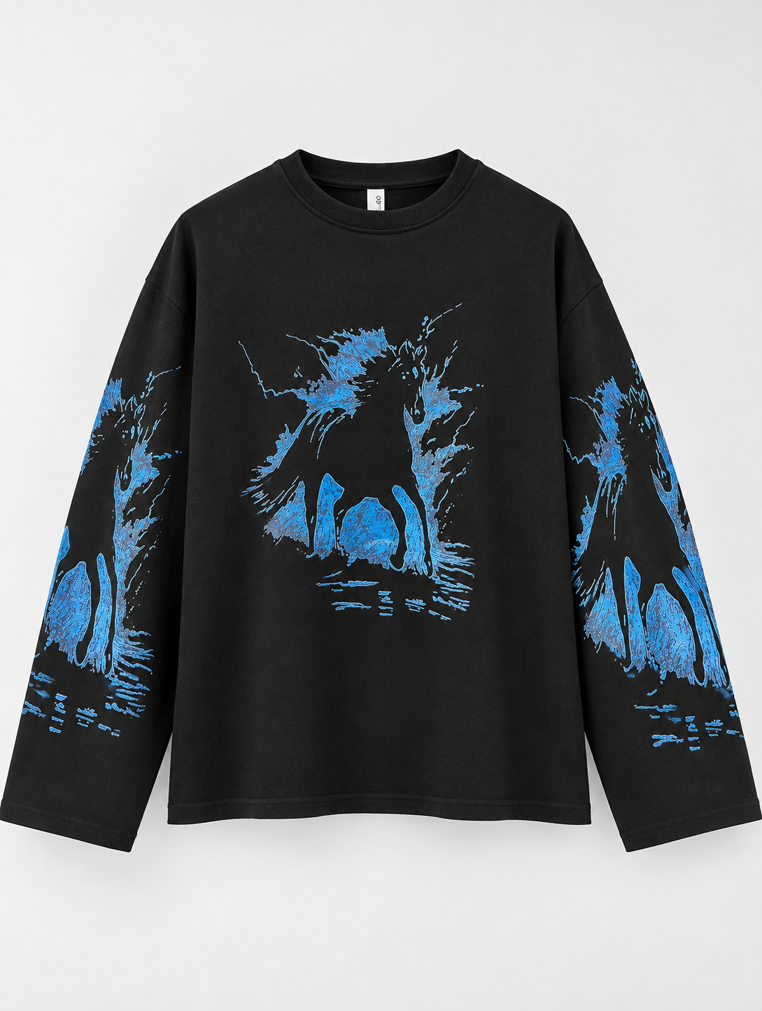 Electric Blue Graphic Oversized Full-Sleeve T-Shirt – Black
