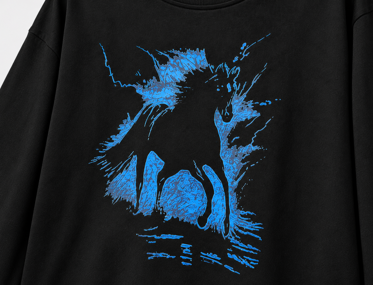 Electric Blue Graphic Oversized Full-Sleeve T-Shirt – Black