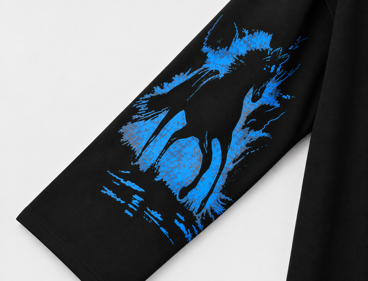 Electric Blue Graphic Oversized Full-Sleeve T-Shirt – Black