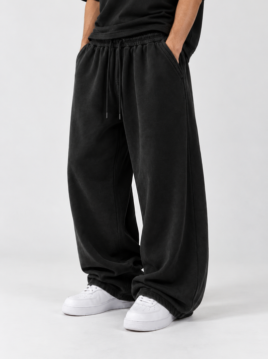 Solid Black Baggy Track Pants