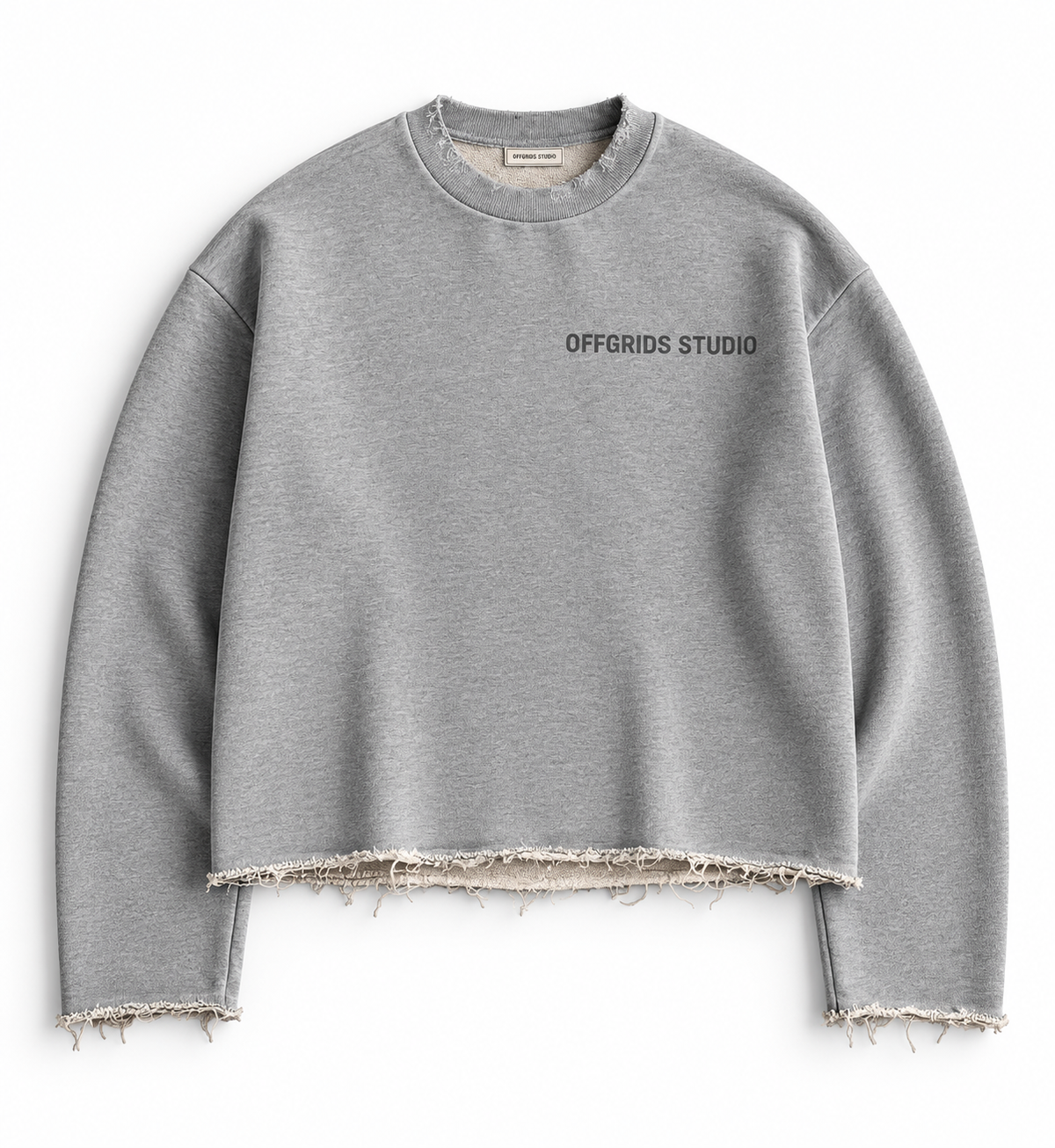 Offgrids Studio Frayed Hem Cropped Sweatshirt – Grey