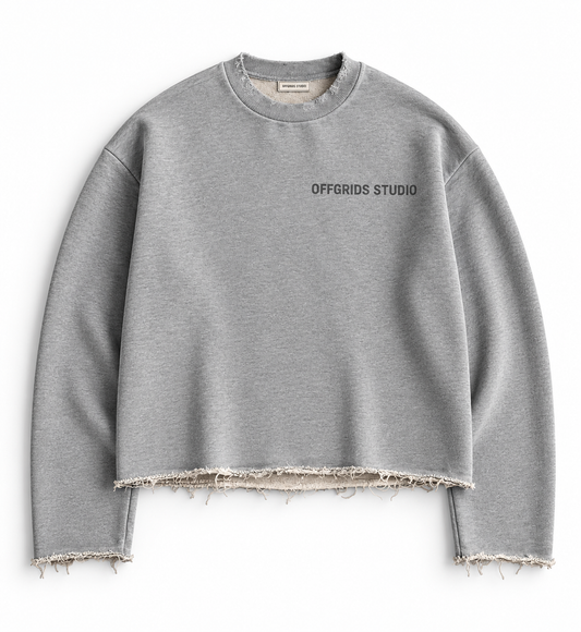 Offgrids Studio Frayed Hem Cropped Sweatshirt – Grey