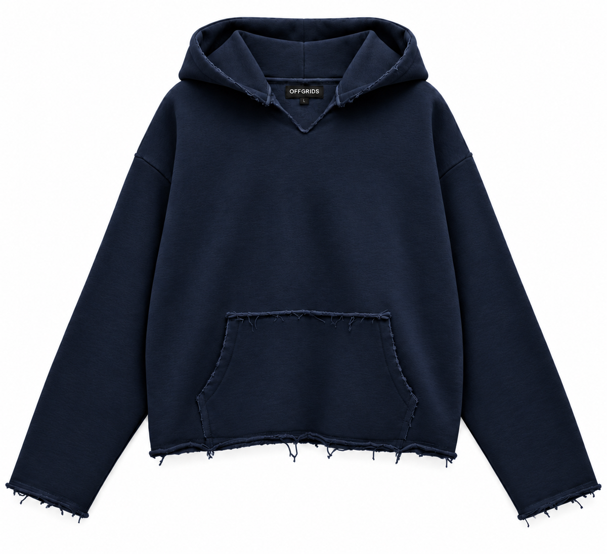 OFFGRIDS Midnight Navy Blue  Distressed Boxy Fit Hoodie