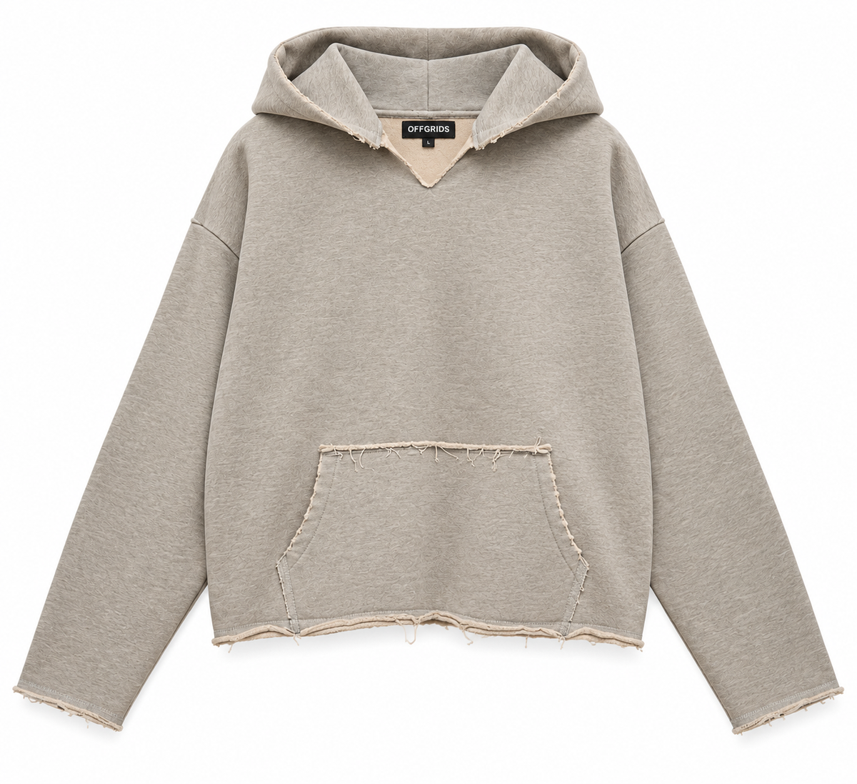 OFFGRIDS Melange Grey Distressed Boxy Fit Hoodie
