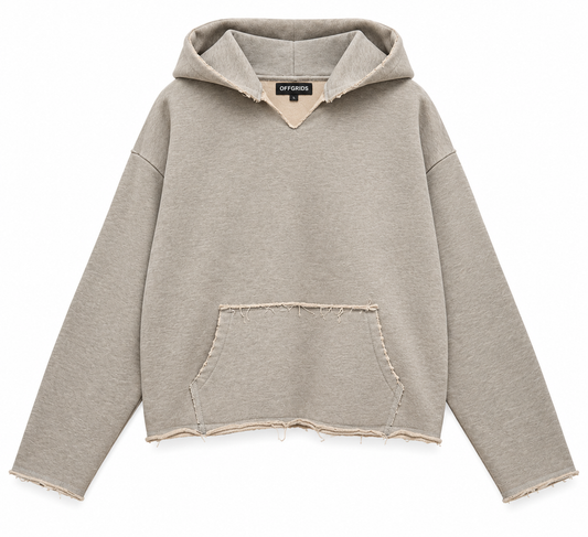OFFGRIDS Melange Grey Distressed Boxy Fit Hoodie