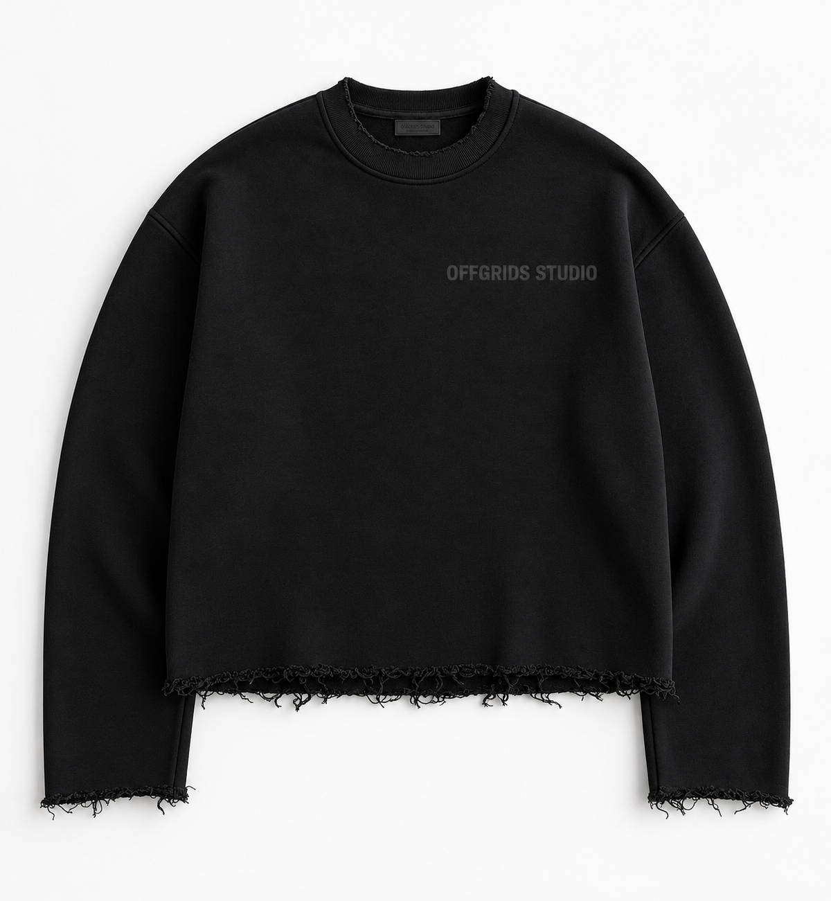 Offgrids Studio Frayed Hem Cropped Sweatshirt – Black