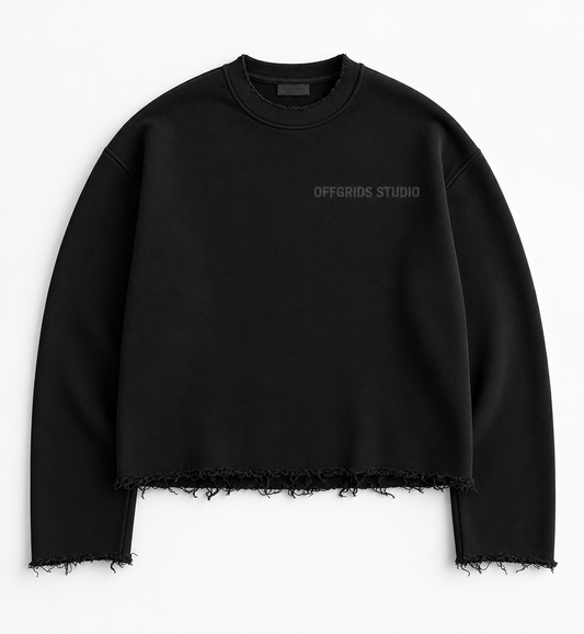 Offgrids Studio Frayed Hem Cropped Sweatshirt – Black