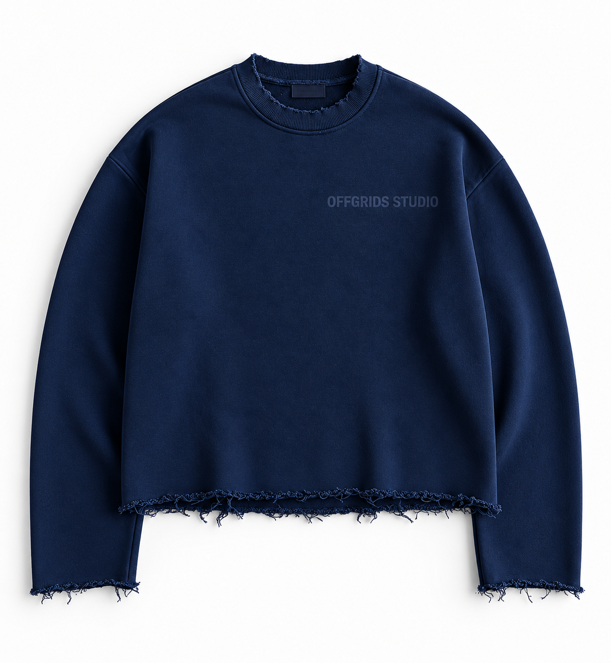 Offgrids Studio Frayed Hem Cropped Sweatshirt – Navy Blue