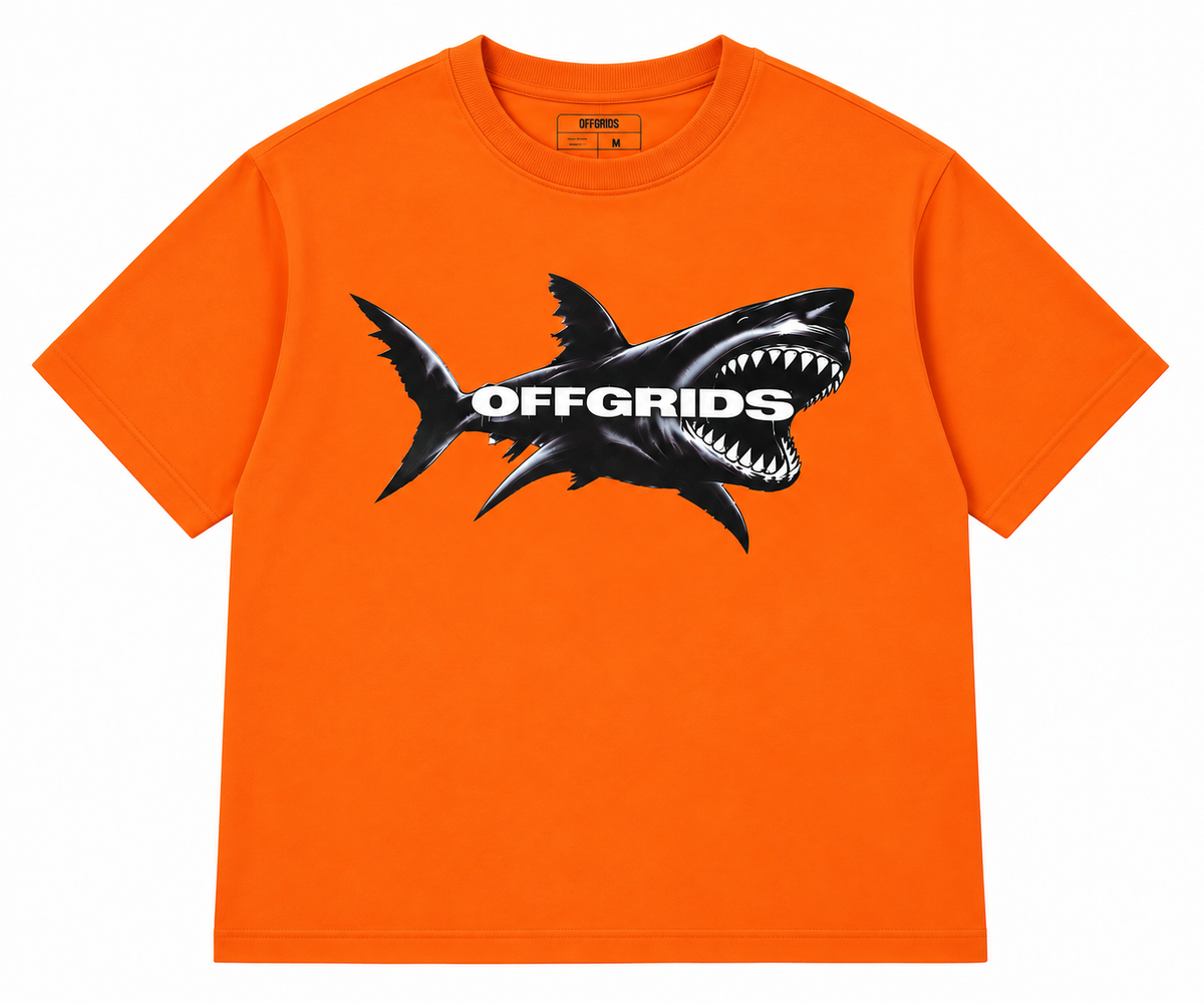 OFFGRIDS Shark Graphic Oversized T-Shirt – Orange