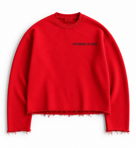 Offgrids Studio Frayed Hem Cropped Sweatshirt – Red