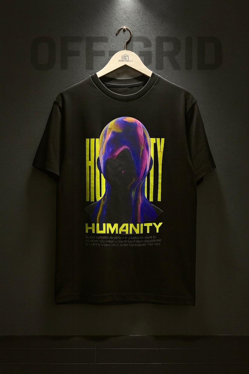 Offgrids Oversized Black T-Shirt – I See Humans, But No Humanity Print