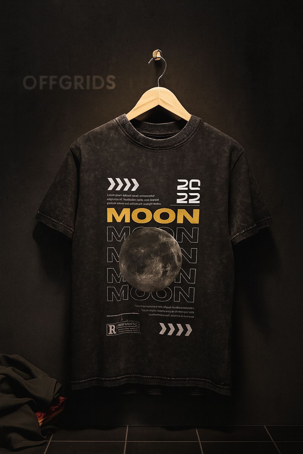 Moon Graphic Oversized ACID WASH Black T-shirt (Unisex)