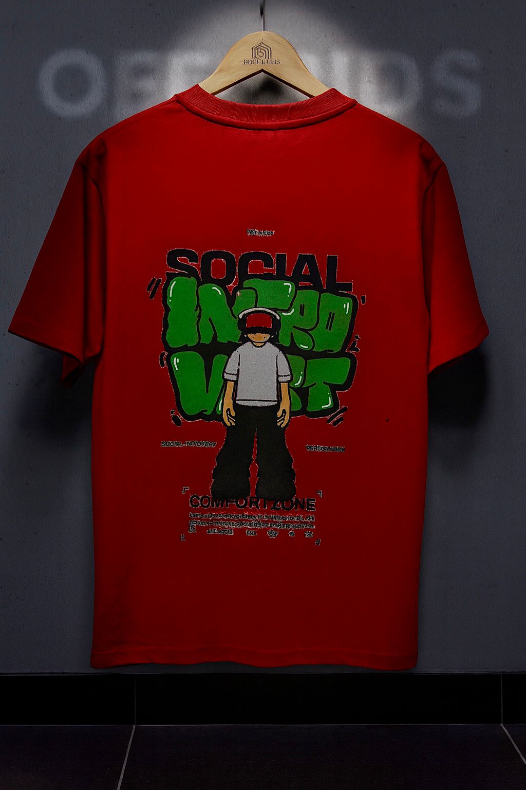 Red Oversized “Social Introvert” Graphic T-Shirt