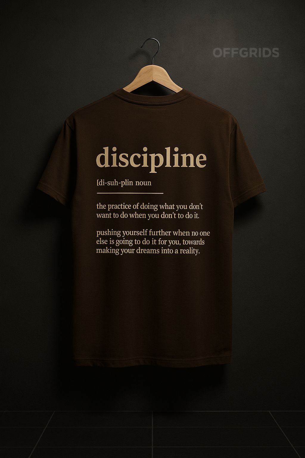 Brown Oversized T-Shirt – “Discipline” Minimal Print