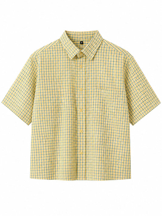 OFFGRIDS Unisex Yellow Checkered Boxy Shirt | Premium Oversized Streetwear Half Sleeve Shirt