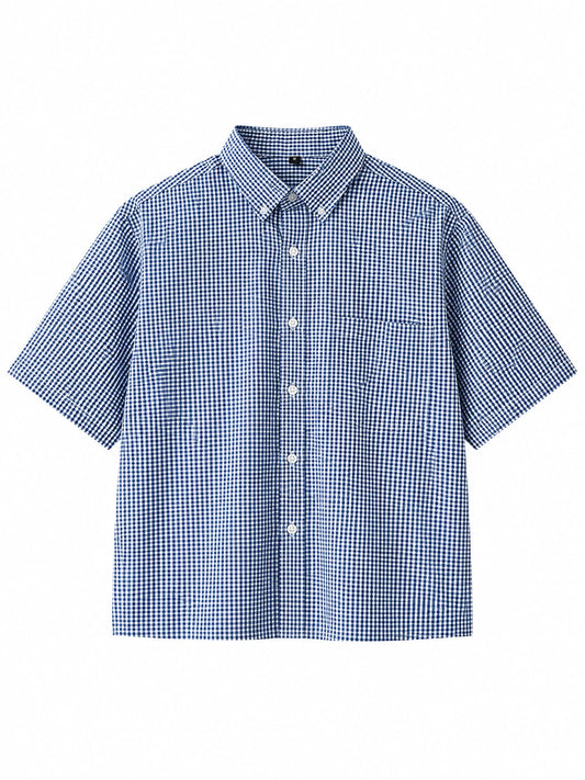 OFFGRIDS Unisex Blue Checkered Boxy Shirt | Premium Oversized Half Sleeve Streetwear Shirt
