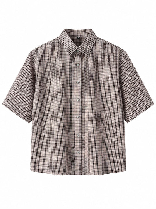 OFFGRIDS Unisex Brown Checkered Boxy Shirt | Premium Oversized Half Sleeve Streetwear Shirt