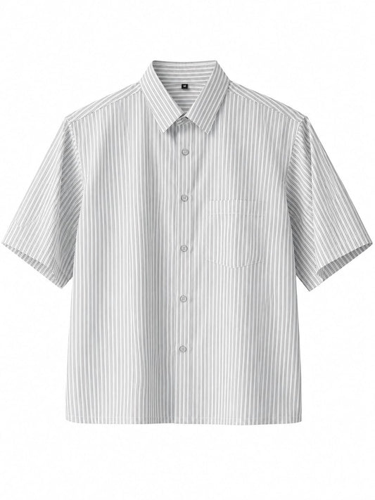 OFFGRIDS Unisex White Striped Boxy Shirt | Premium Oversized Half Sleeve Streetwear Shirt
