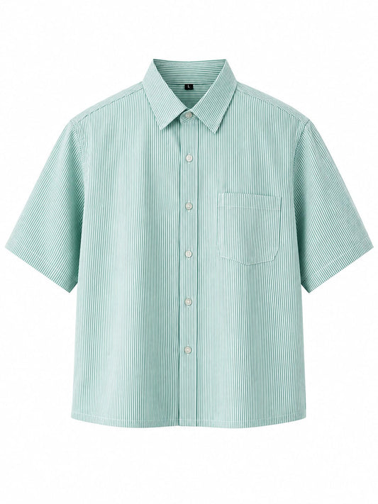 OFFGRIDS Unisex Green Striped Boxy Shirt | Premium Oversized Half Sleeve Streetwear Shirt