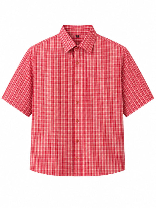OFFGRIDS Unisex Red Checkered Boxy Shirt | Premium Oversized Half Sleeve Streetwear Shirt