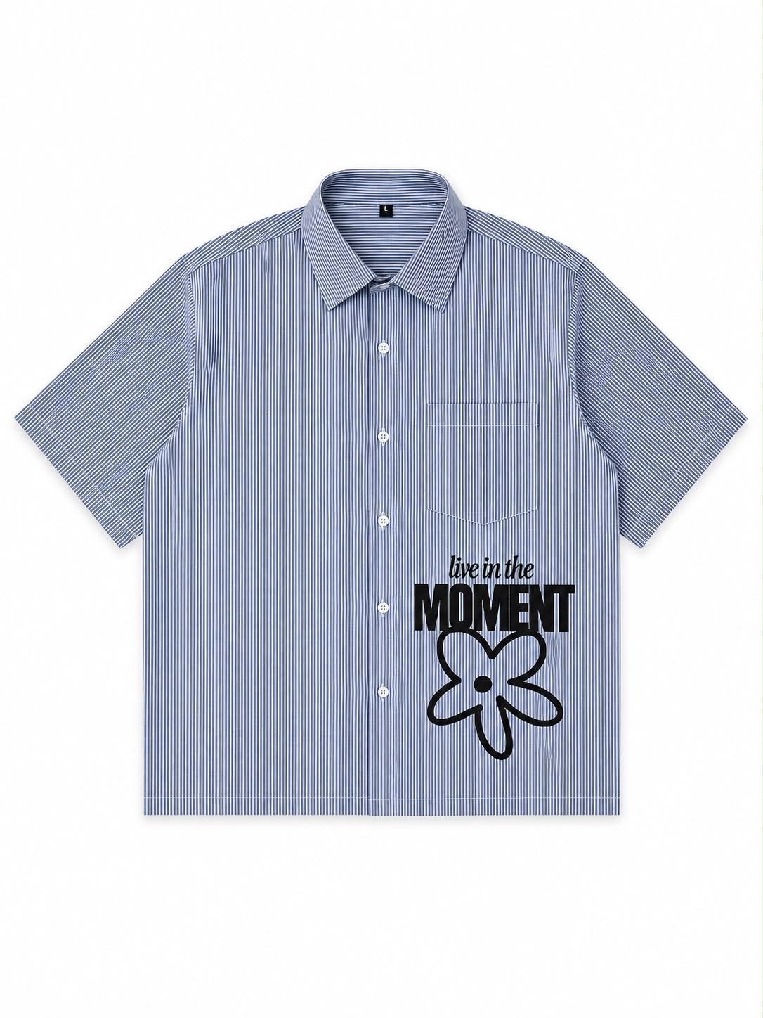 Blue & White Striped Boxy Fit Half Sleeve Cotton Shirt
