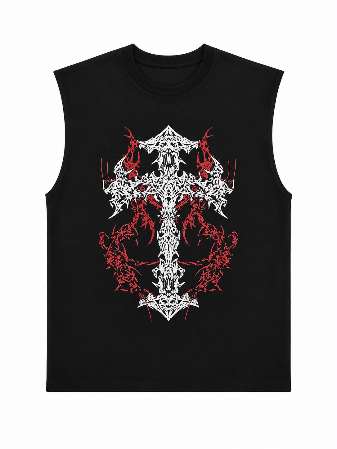 OFFGRIDS Unisex Gothic Cross Oversized Tank Top | Premium Sleeveless Streetwear Tee