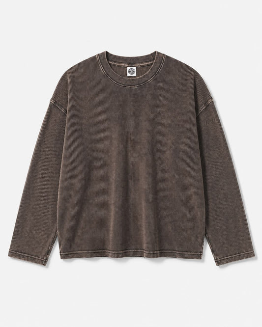 Brown Acid Wash Waffle Full Sleeves T-Shirt