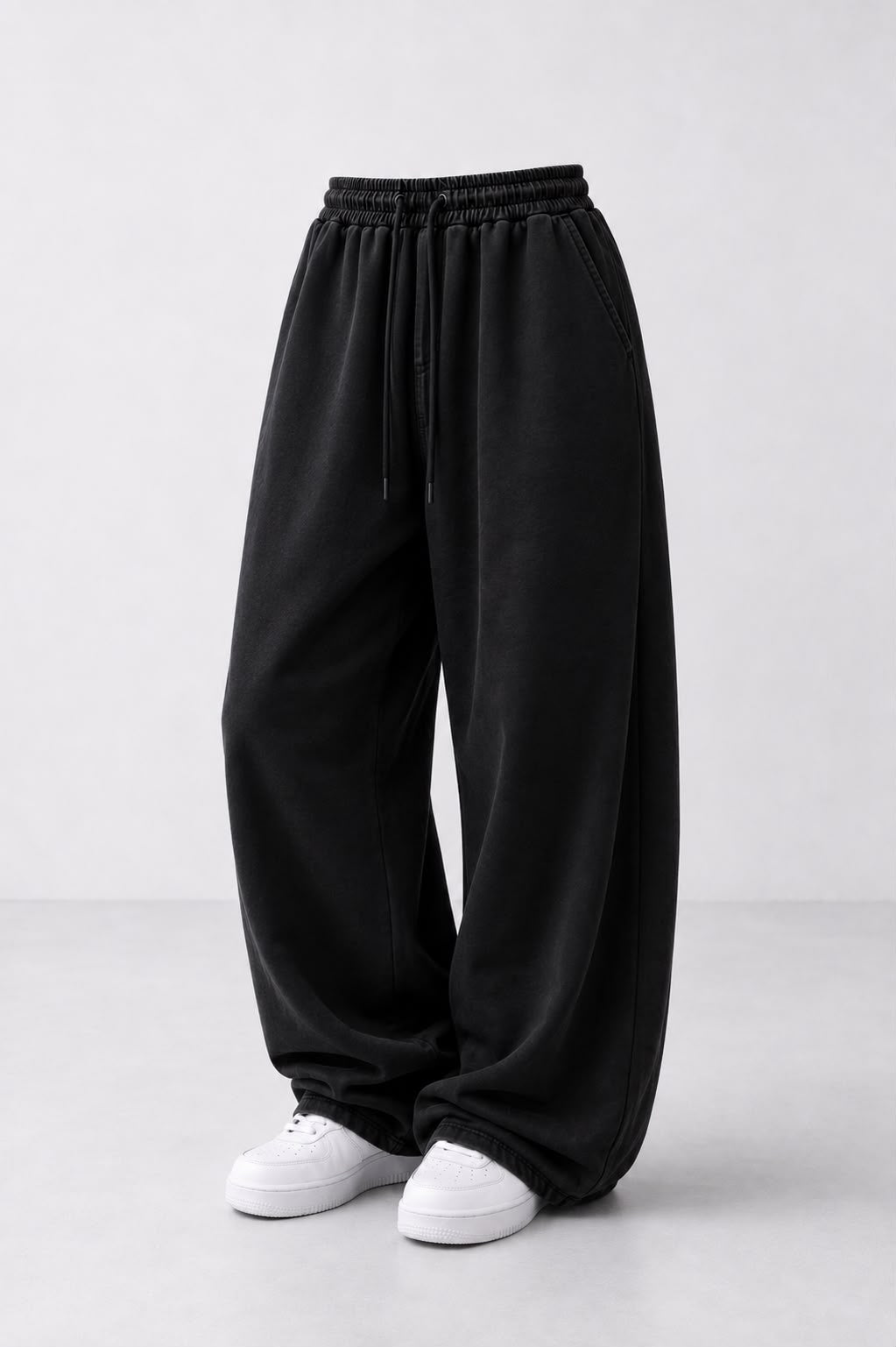Solid Black Baggy Track Pants