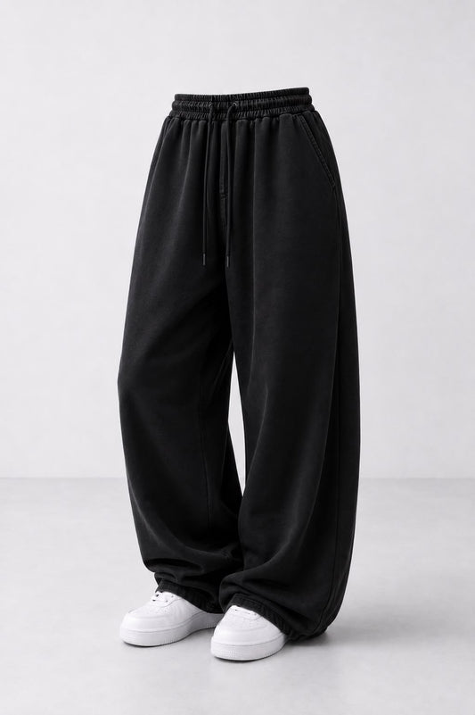 Solid Black Baggy Track Pants