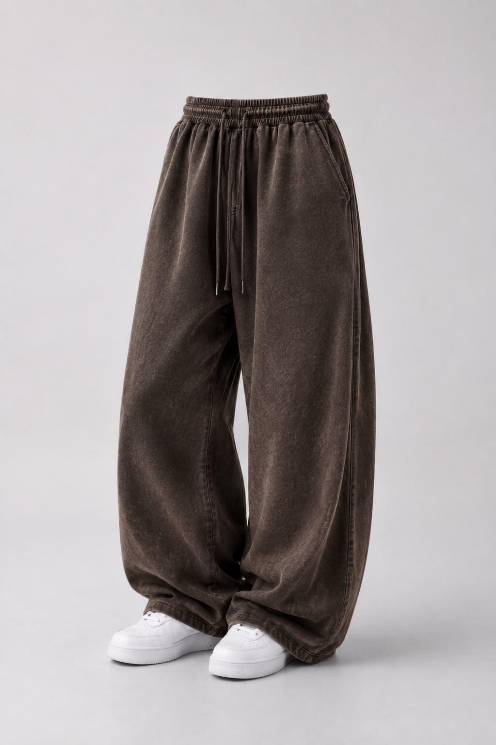 Brown Acid Wash Baggy Track Pants