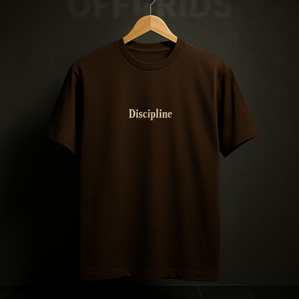 Brown Oversized T-Shirt – “Discipline” Minimal Print