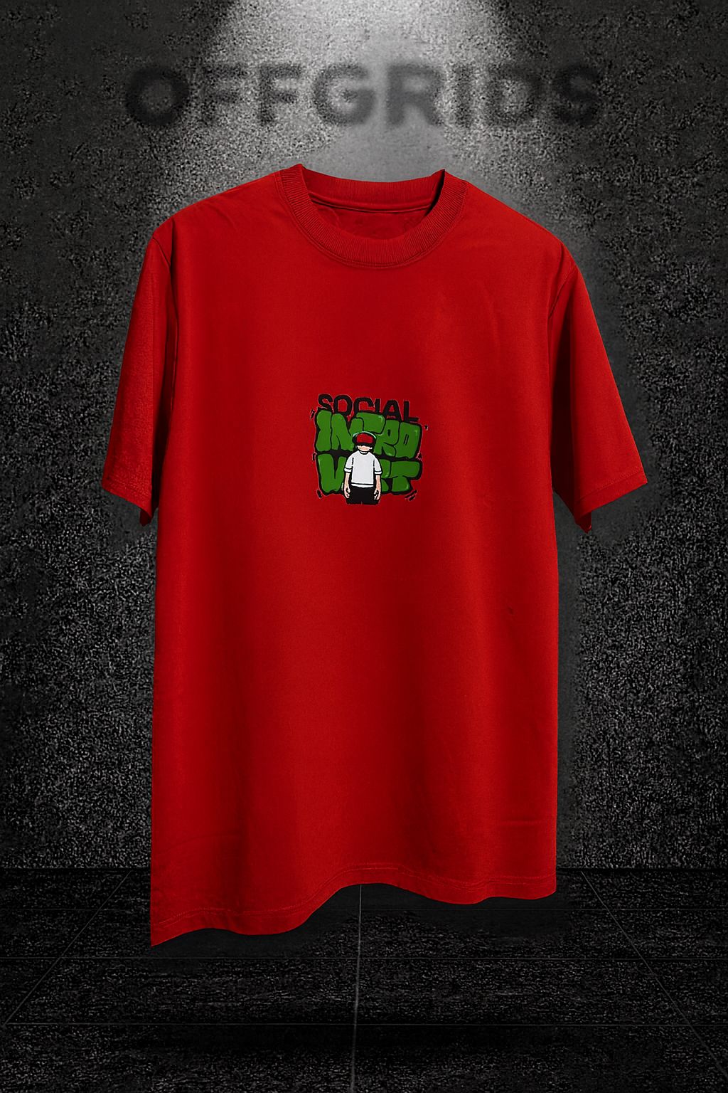 Red Oversized “Social Introvert” Graphic T-Shirt