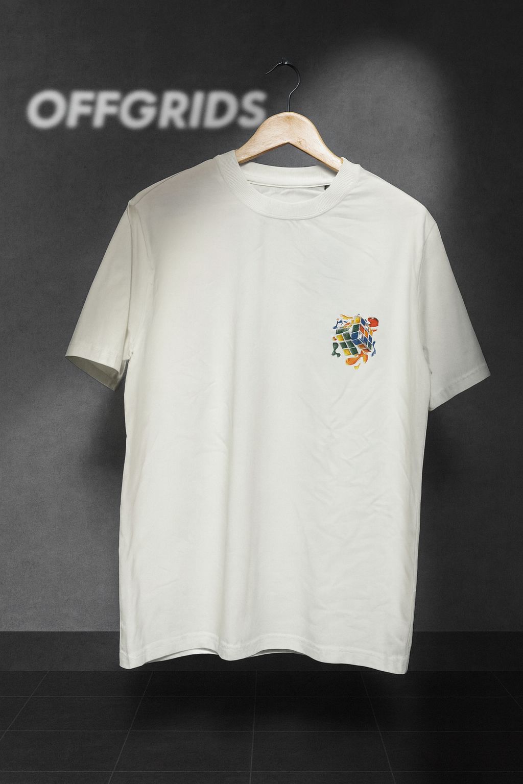 Minimalist Off-White T-Shirt with Abstract Cube Print